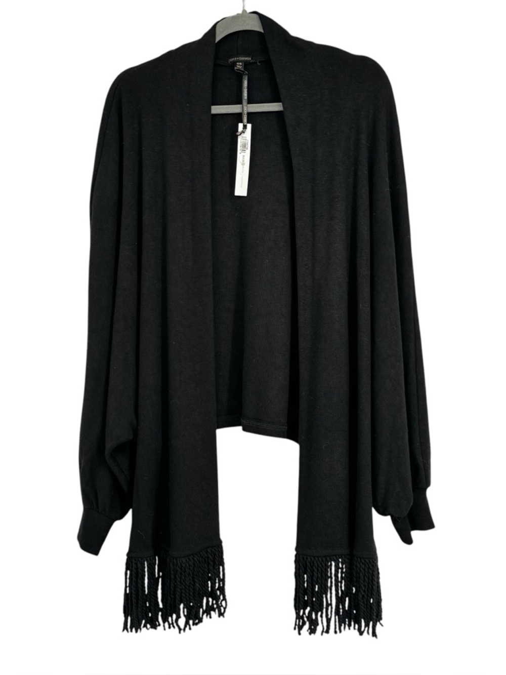 NETS Coco + Carmen One Size Black Cardigan w Fringe and Dolman Sleeves - Picture 2 of 15